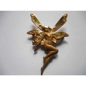 Vintage Vermeil, Gold Plated Sterling Textured Fairy Brooch,  | Art Nouveau Styl